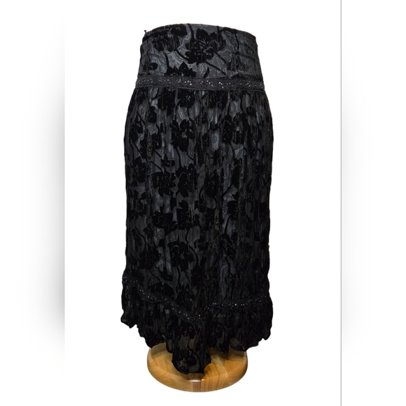 Danier Midi Western Whimsigoth Gothcore Sheer Paisley Floral Velvet Size M Skirt - Picture 3 of 9
